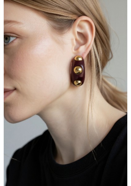 Zımbalı Bordo Akrilik Halka Küpe