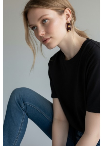 Zımbalı Bordo Akrilik Halka Küpe modelleri