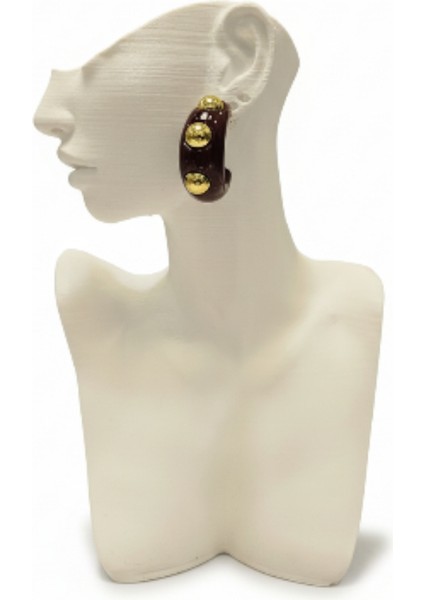 Zımbalı Bordo Akrilik Halka Küpe