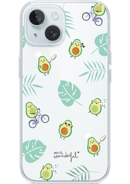 Iphone 13-Iphone 14 Uyumlu Desenli Şeffaf Silikon Kılıf Avakado1