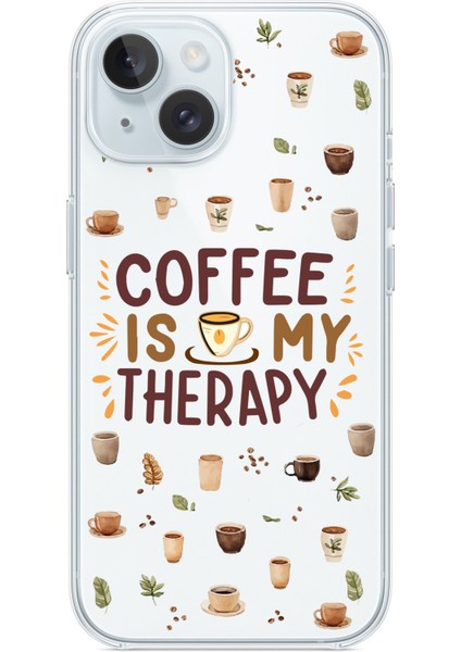 Iphone 13-Iphone 14 Uyumlu Desenli Şeffaf Silikon Kılıf Coffee modelleri