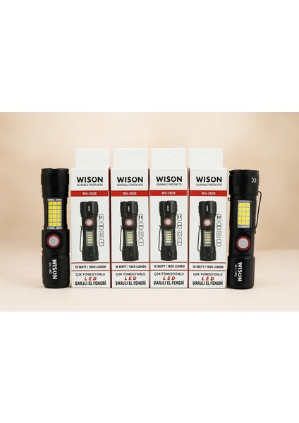 WS-2828 Ultra USB Şarjlı Polis El Feneri, Bekçi, Asker El Feneri Kırmızı Mavi Çakarlı 1000 Lümen (5148) indirimleri