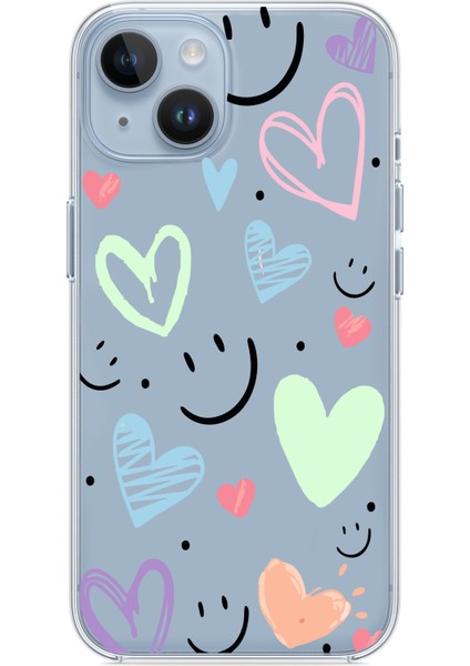 Iphone 13-Iphone 14 Uyumlu Desenli Şeffaf Silikon Kılıf Smile