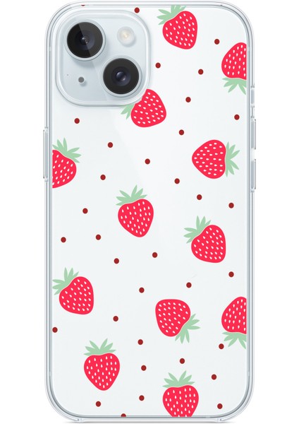 Iphone 13-Iphone 14 Uyumlu Desenli Şeffaf Silikon Kılıf Çilek indirimleri