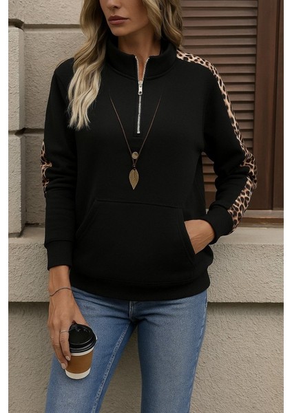 Cottonlab Kadın Uzun Kollu Balıkçı Yaka Önden Fermuarlı Polar Bluz