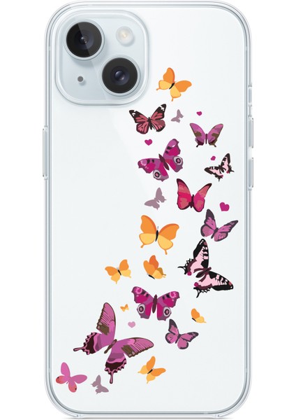 Iphone 13-Iphone 14 Uyumlu Desenli Şeffaf Silikon Kılıf Kelebek