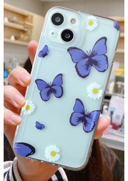 Iphone 13-Iphone 14 Uyumlu Desenli Şeffaf Silikon Kılıf Mavikelebek fırsatları