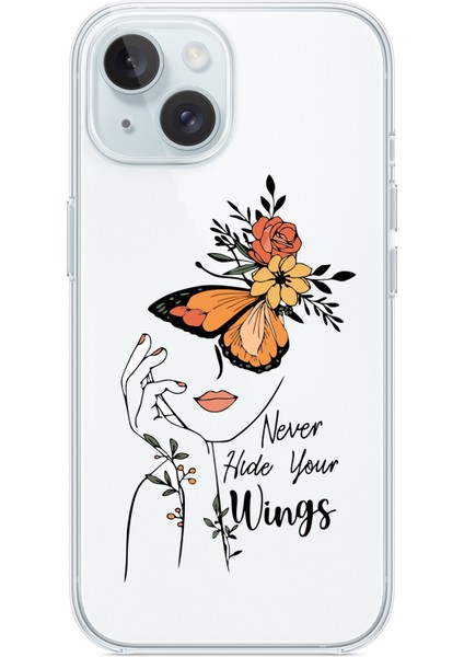 Iphone 13-Iphone 14 Uyumlu Desenli Şeffaf Silikon Kılıf Never