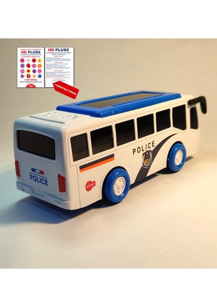 Işıklı Müzikli 15CM Çek Bırak Polis Otobüsü Diacast Tarz Motor Sesli Diskolu Oyuncak +Hediyeli Satış fırsatları
