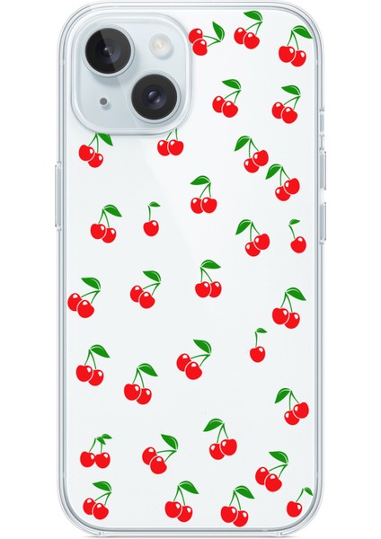 Iphone 13-Iphone 14 Uyumlu Desenli Şeffaf Silikon Kılıf Kiraz modelleri
