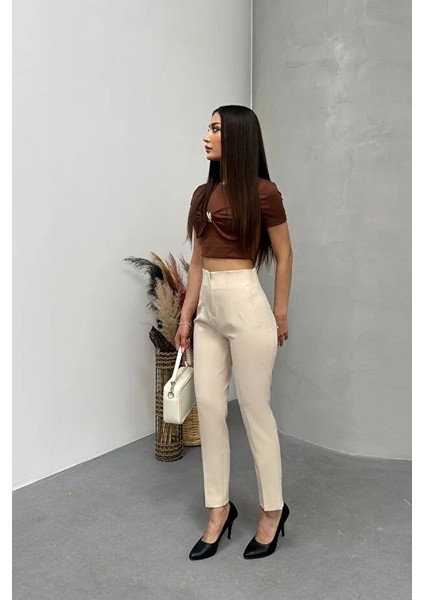 Kadın Yüksek Bel Pensli Zra Pantolon – Beyaz / Krem / Bej / Lacivert / Siyah | 36-46 Beden | Business & Ofis Kombin