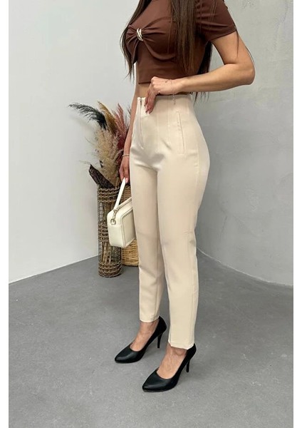Kadın Yüksek Bel Pensli Zra Pantolon – Beyaz / Krem / Bej / Lacivert / Siyah | 36-46 Beden | Business & Ofis Kombin indirimleri