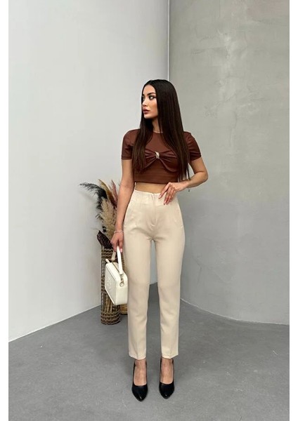 Kadın Yüksek Bel Pensli Zra Pantolon – Beyaz / Krem / Bej / Lacivert / Siyah | 36-46 Beden | Business & Ofis Kombin