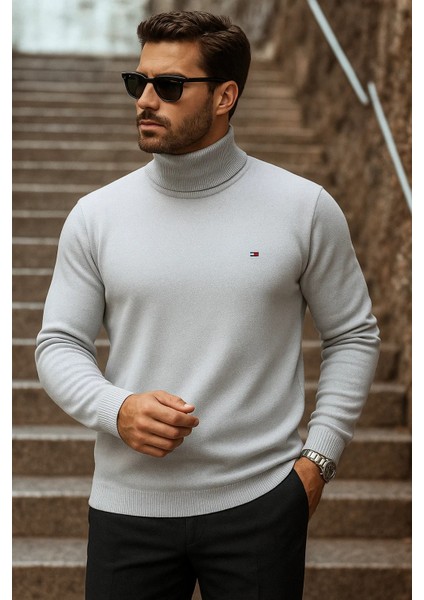 Erkek Kışlık Basic Uzun Boğazlı Gri Kazak