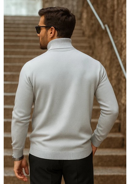 Erkek Kışlık Basic Uzun Boğazlı Gri Kazak