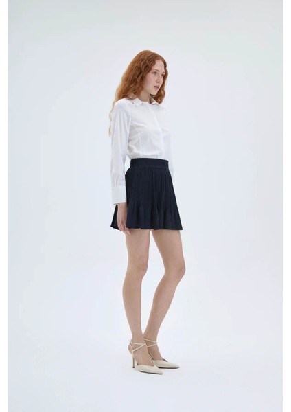 Pile Detaylı Lacivert Kadın Etek 41573