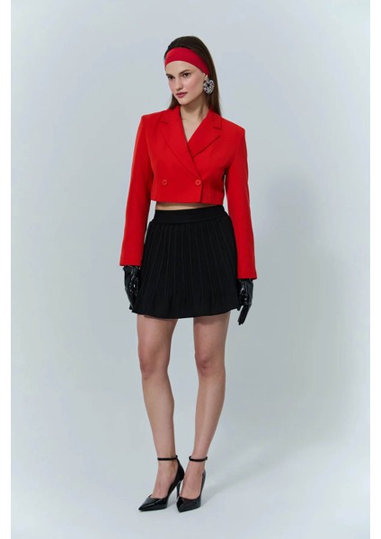 Pile Detaylı Siyah Kadın Etek 41573