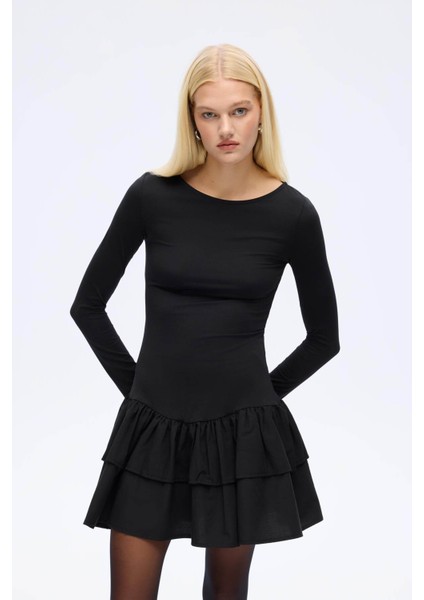 Fırfır Detaylı Siyah Kadın Elbise ELB00926 modelleri