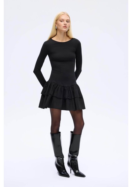 Fırfır Detaylı Siyah Kadın Elbise ELB00926 fırsatları