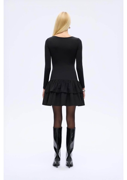 Fırfır Detaylı Siyah Kadın Elbise ELB00926 indirimleri