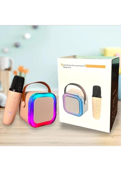 Işıklı Kablosuz Mikrofonlu Taşınabilir Bluetooth Hoparlör