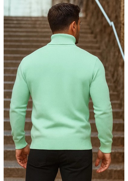 Erkek Kışlık Basic Uzun Boğazlı Mint Kazak