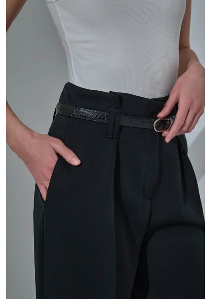 Kemer Detaylı Siyah Kadın Pantolon 71262 fırsatları