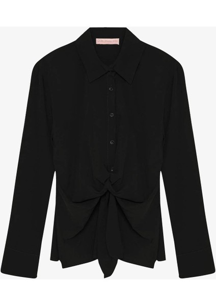Önü Bağlama Detaylı Siyah Kadın Gömlek GML00940