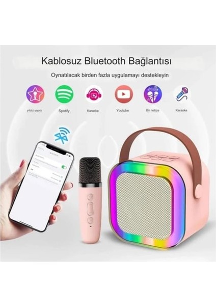 Işıklı Kablosuz Mikrofonlu Taşınabilir Bluetooth Hoparlör fırsatları