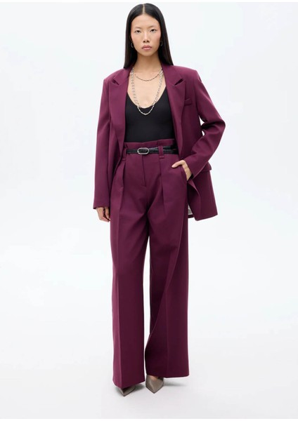 Kemer Detaylı Mürdüm Kadın Pantolon 71262