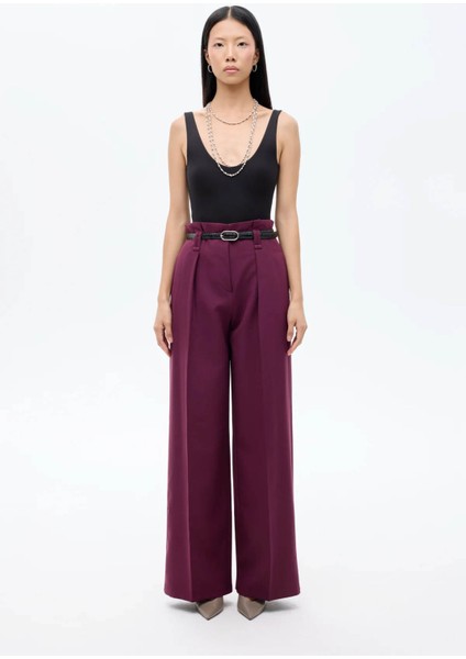 Kemer Detaylı Mürdüm Kadın Pantolon 71262 modelleri