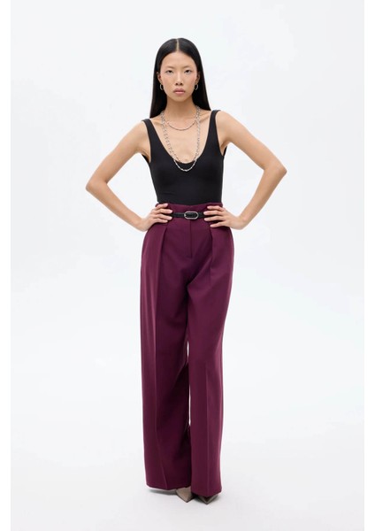 Kemer Detaylı Mürdüm Kadın Pantolon 71262 fırsatları