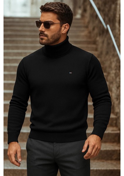 Erkek Kışlık Basic Uzun Boğazlı Siyah Kazak fiyatları