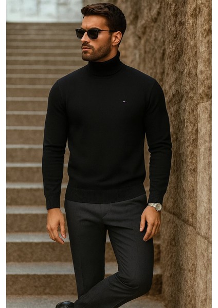 Erkek Kışlık Basic Uzun Boğazlı Siyah Kazak modelleri