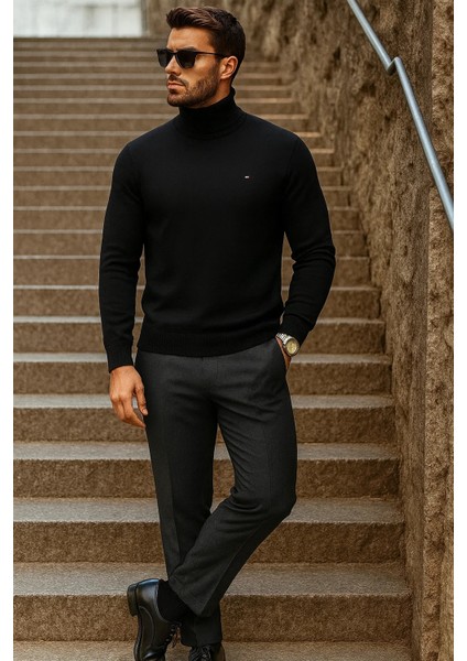 Erkek Kışlık Basic Uzun Boğazlı Siyah Kazak fırsatları