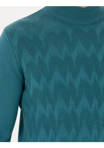 Erkek Mavi Slim Fit Yarım Balıkçı Yaka Triko Kazak 50278099-VR102