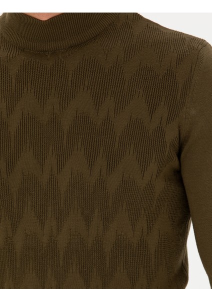 Erkek Haki Slim Fit Yarım Balıkçı Yaka Triko Kazak 50278099-VR027