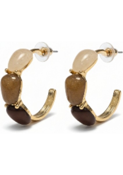 Taş Detaylı Şık Halka Küpe