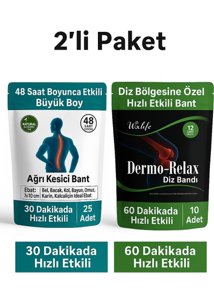 🔥💪 Illa Life 2’li Paket | Büyük Boy Isı Bant 25’li + Dermo-Relax Soğutucu Diz & Bacak Bandı 10’lu ❄️💙