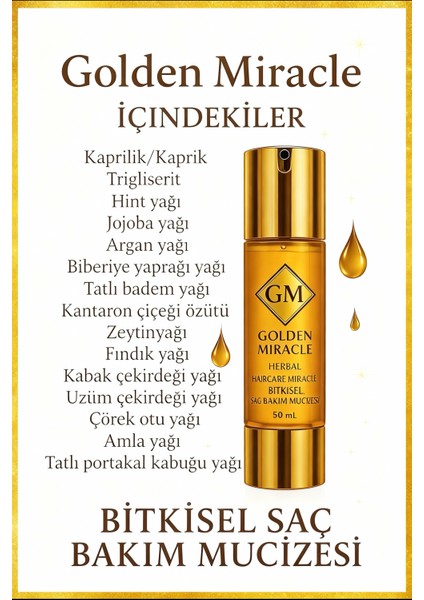 Say Bakım Yağı Avantajlı 2'li SetGOLDEN MIRACLE HERBAL HAIR CARE MIRACLEBİTKİSEL SAÇ BAKIM YAĞI – ONARICI – HACİM VEREN – PARLAKLIK DESTEKLİ