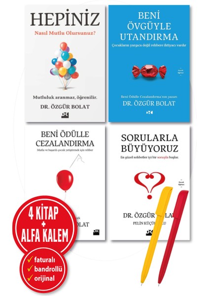 Alfa Kalem+ Özgür Bolat 4 Kitap Yeni (Hepiniz Nasıl Mutlu+Beni Övgüyle+Ödülle+Sorularla Büyüyoruz)