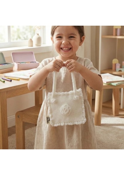 El Örgüsü Kız Çocuk El Çantası - Snowy Rose - 3D Güllü - Beyaz fırsatları