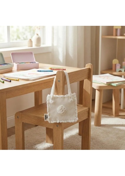 El Örgüsü Kız Çocuk El Çantası - Snowy Rose - 3D Güllü - Beyaz indirimleri