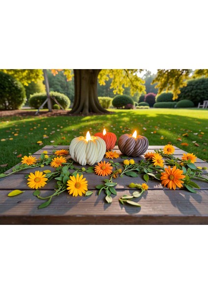 3D Baskı Bal Kabağı Tea Light Gece Lambası 3 Lü Set | Pilli LED Işık | 6 Cm*9 cm Alevsiz Sonbahar Dekorasyonu