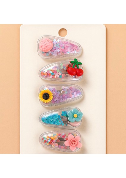 Kız Çoçuk 5'li Simli Mli Şeffaf Toka Seti - Çiçekli,meyveli,sevimli Modeller