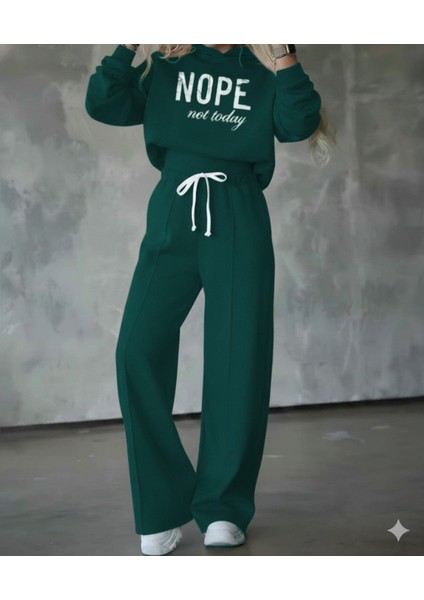 Cottonlab Kadın Uzun Kollu Nope Baskılı Beli Ribanalı Ikili Takım