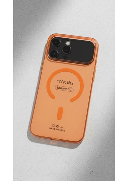 apple iPhone 17 Pro Max Kozmikturuncu Uyumlu Magsafe Özellikli Şeffaf Sert Pc Sararmaz Kılıf