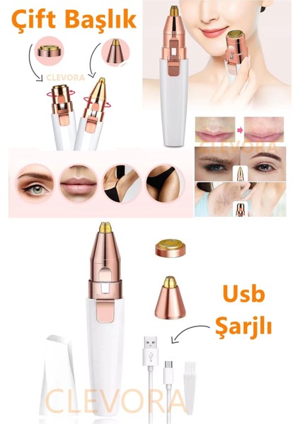 Kaş Bıyık Alma Epilatörü -Yüz Epilatör- Kıl Kaş Bıyık Tüy Alma Aleti- Epilasyon Çift Başlık Şarjlı