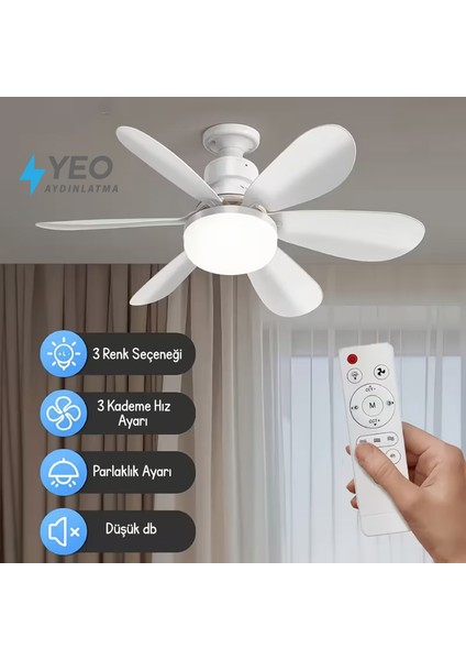 LED Işık ve Fan Sessiz 3 Renk Modu ve 3 Hız Modu Kumandalı Tavan Vantilatörü
