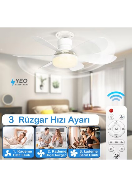 LED Işık ve Fan Sessiz 3 Renk Modu ve 3 Hız Modu Kumandalı Tavan Vantilatörü fiyatları